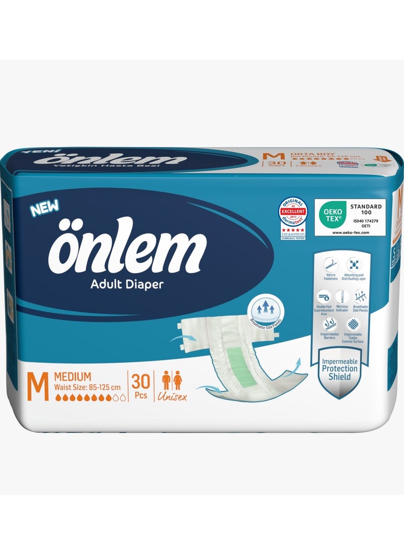 Önlem Adult Diaper, Size: Medium, 30 Diapers Waist Size: 80-120cm Wetness Indicator.  - Image 1