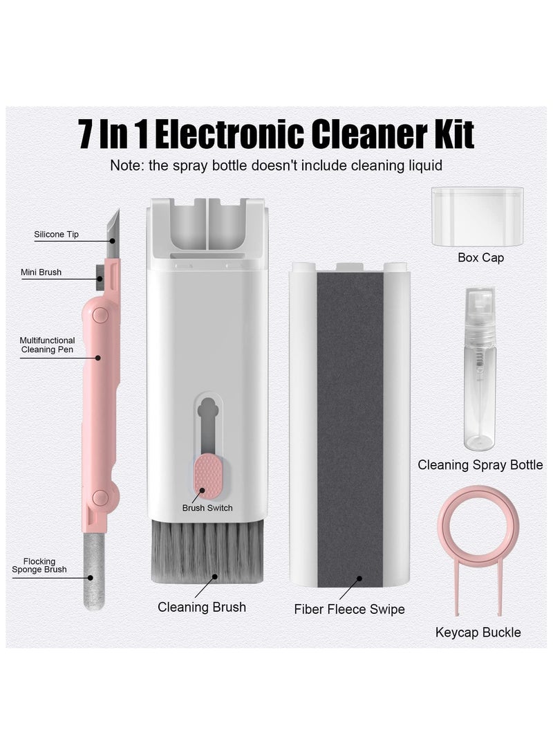 7 in 1 Multifunctional Cleaning Tool Earphones Cleaner Kit for AirPods Keyboard Cleaning Brush Portable Electronics Cleaning Kit for Laptop/ PC/Keyboard/Earphones/Cell Phone (Pink) - Image 2