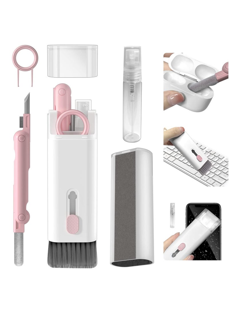 7 in 1 Multifunctional Cleaning Tool Earphones Cleaner Kit for AirPods Keyboard Cleaning Brush Portable Electronics Cleaning Kit for Laptop/ PC/Keyboard/Earphones/Cell Phone (Pink) - Image 1