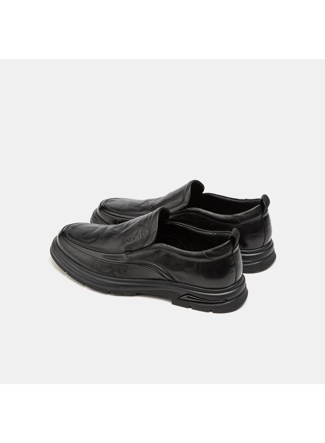 Aokang Summer New Business Formal Leather Shoes, Cowhide Comfortable Fashionable Lace-up Derby Shoes, Black ( Slip-on), Size 43