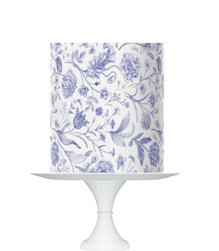 Blue Floral Toile Pattern Cake topper Wrap Icing Sheet 8x10 inches Baby Shower Cake Decorating Blue toile de jouy baby shower cake topper wrap icing sheet baby blue floral pattern cake wrap - Image 1