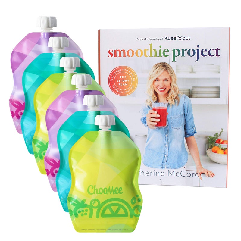 ChooMee Smoothie Project by Weelicious + SnakPack Reusable Food Pouches - New! | 6 CT, 8 oz | TropiColor Design, Ideal for Purees, Smoothie Blends and Baby Food - Image 1