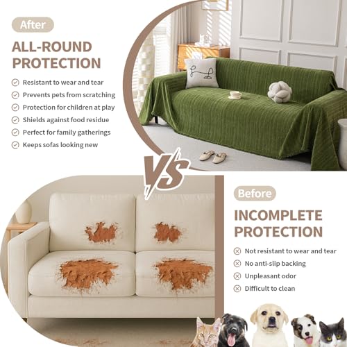 KaviKon Boho Chenille Couch Cover for Dogs, Non Slip Sofa Cover, Couch Slipcover Covers for 3 Cushion, Furniture Protector with Tassels for Pets Washable, 71"x118", Fishbone Green - Image 3