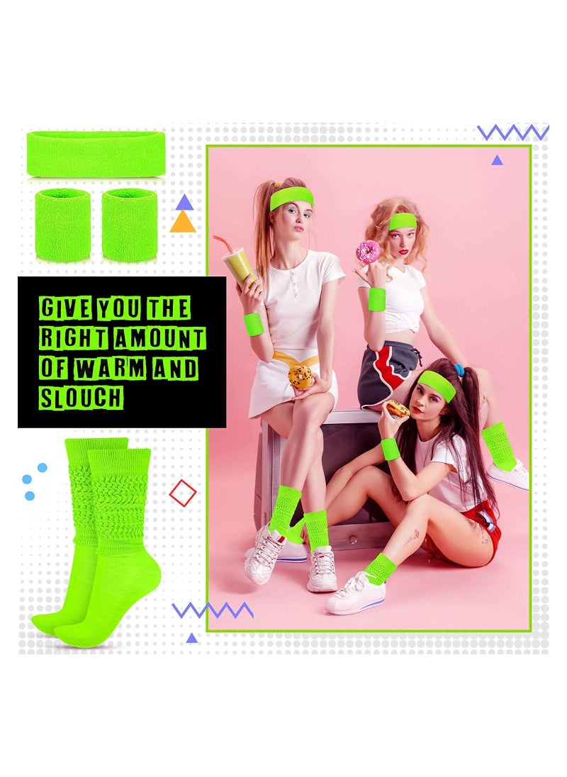 80s Neon Costumes Accessories Set, Slouch Socks Sweatband Headband Wristband, for Women Girl Cosplay Party - Image 3