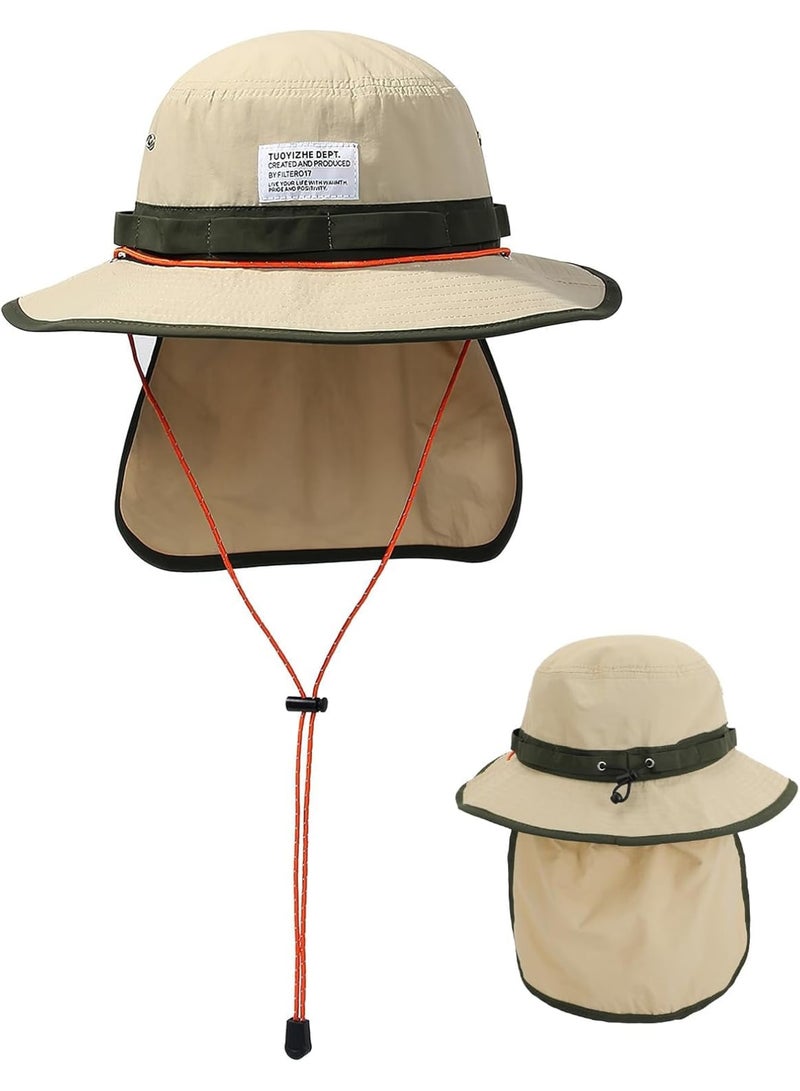 SOLARAE Waterproof Bucket Hat for Men Women, Quick Dry Wide Brim Boonie Hat Outdoor Fishing Hat with Neck Flap UV Protection Outdoor Sun Protective Jungle Hat Safari Hat Fishing Hat Unisex Khaki - Image 1