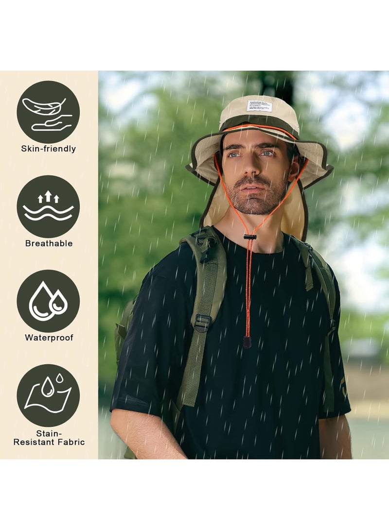 SOLARAE Waterproof Bucket Hat for Men Women, Quick Dry Wide Brim Boonie Hat Outdoor Fishing Hat with Neck Flap UV Protection Outdoor Sun Protective Jungle Hat Safari Hat Fishing Hat Unisex Khaki - Image 3