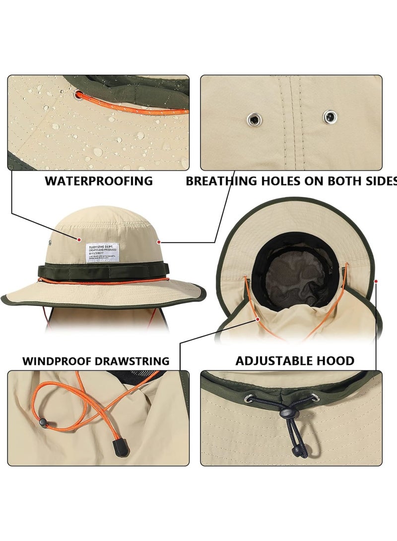 SOLARAE Waterproof Bucket Hat for Men Women, Quick Dry Wide Brim Boonie Hat Outdoor Fishing Hat with Neck Flap UV Protection Outdoor Sun Protective Jungle Hat Safari Hat Fishing Hat Unisex Khaki - Image 2