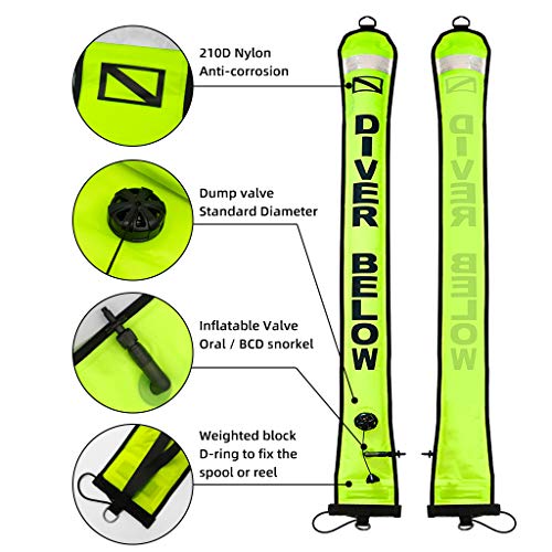 Seafard 5ft Yellow Scuba Diving Open Bottom Surface Marker Buoy (SMB) with 98ft Finger Spool Alloy Dive Reel and Double Ended Bolt Clip Blue - Image 4