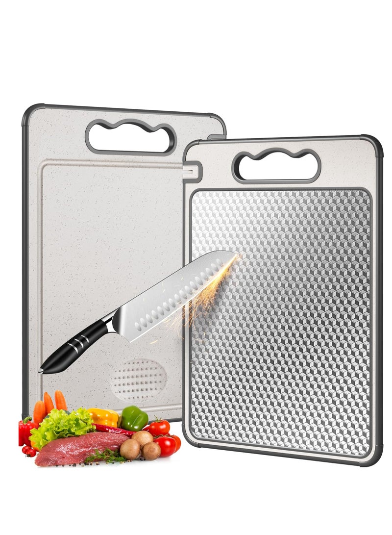 Y&D Double Sided 304 Stainless Steel & Wheat Straw Cutting Board, 14.4"*9.8" Non Toxic Lightweight Chopping Board, Separately Handle Meat and Vegetables, Dishwasher Safe, Scratch Resistant Mesh Design - Image 1