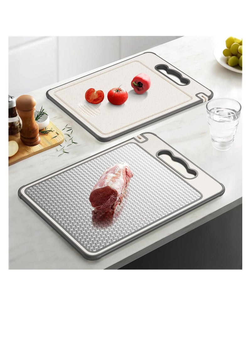 Y&D Double Sided 304 Stainless Steel & Wheat Straw Cutting Board, 14.4"*9.8" Non Toxic Lightweight Chopping Board, Separately Handle Meat and Vegetables, Dishwasher Safe, Scratch Resistant Mesh Design - Image 2
