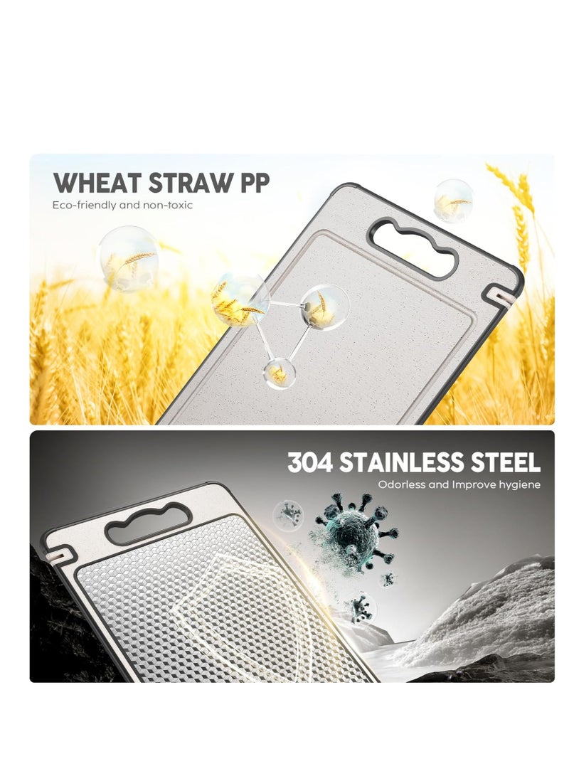 Y&D Double Sided 304 Stainless Steel & Wheat Straw Cutting Board, 14.4"*9.8" Non Toxic Lightweight Chopping Board, Separately Handle Meat and Vegetables, Dishwasher Safe, Scratch Resistant Mesh Design - Image 3