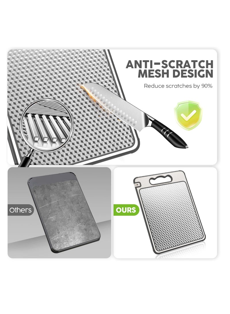 Y&D Double Sided 304 Stainless Steel & Wheat Straw Cutting Board, 14.4"*9.8" Non Toxic Lightweight Chopping Board, Separately Handle Meat and Vegetables, Dishwasher Safe, Scratch Resistant Mesh Design - Image 4