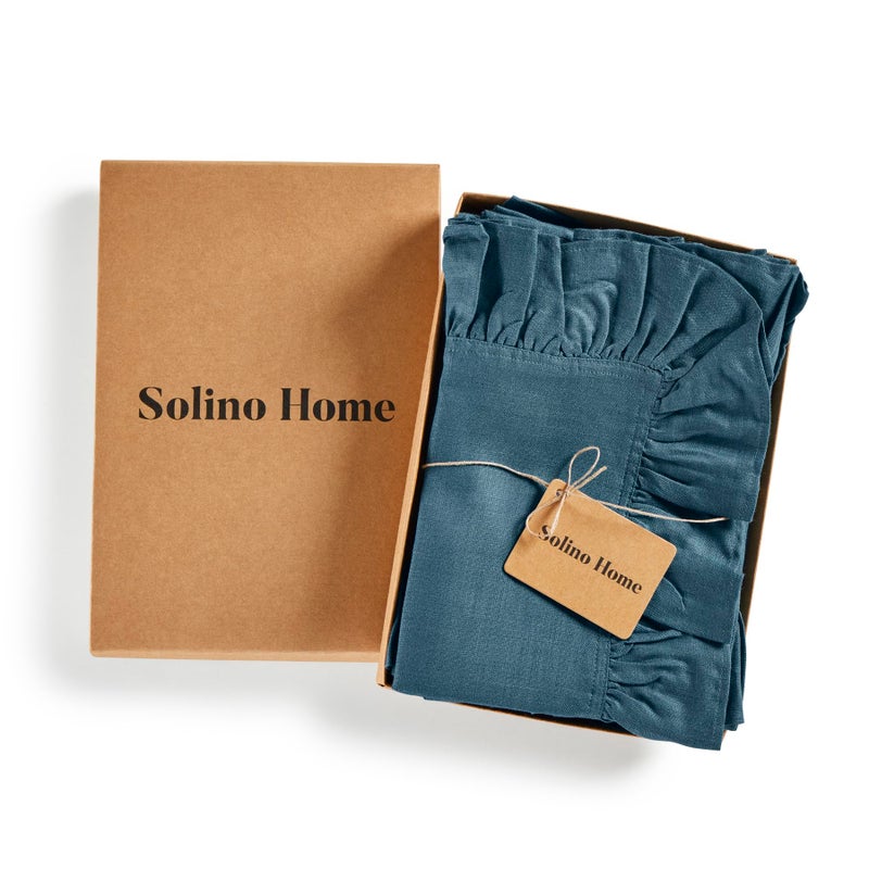 Solino Home Solino Home Linen Ruffle Dinner Napkins 20 x 20 Inch - 100% Pure Linen Peacock Blue Cloth Napkins Set of 4 - Gabrielle Ruffle  Handcrafted and Machine Washable Fabric  - Image 3
