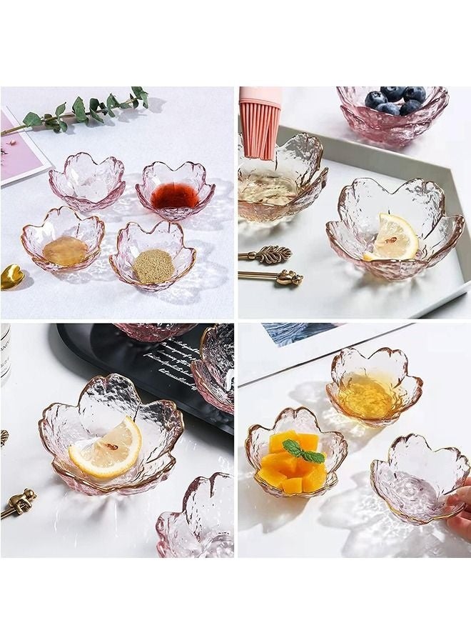 Pink Cherry Blossom Glass Bowl, Mini Cherry Blossom Shape Bowls for Dipping Sauce, Appetizer, Sushi, Dessert (Golden Edge, Set of 6) - Image 4