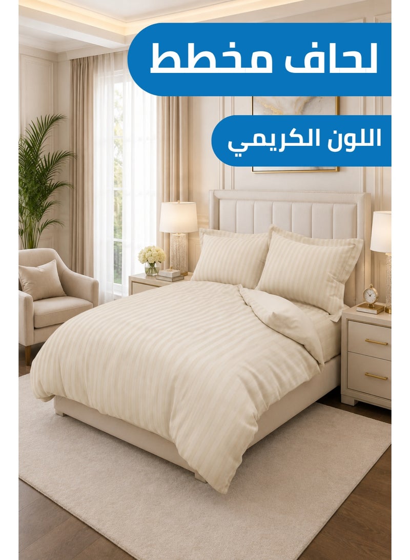 Premium Stripe Comforter Bedding Set in Cream with Fitted Bedsheet & Pillow Covers, Soft Luxury Bed Set for Single, Full, Queen & King Size - Image 1