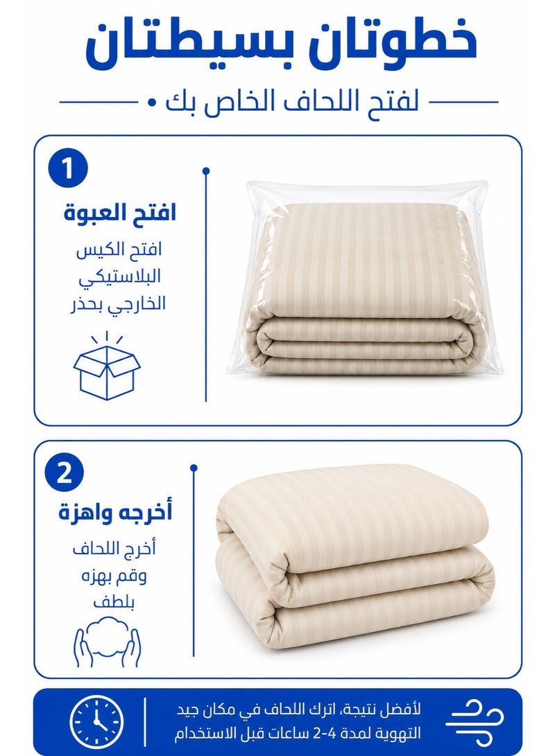 Premium Stripe Comforter Bedding Set in Cream with Fitted Bedsheet & Pillow Covers, Soft Luxury Bed Set for Single, Full, Queen & King Size - Image 5