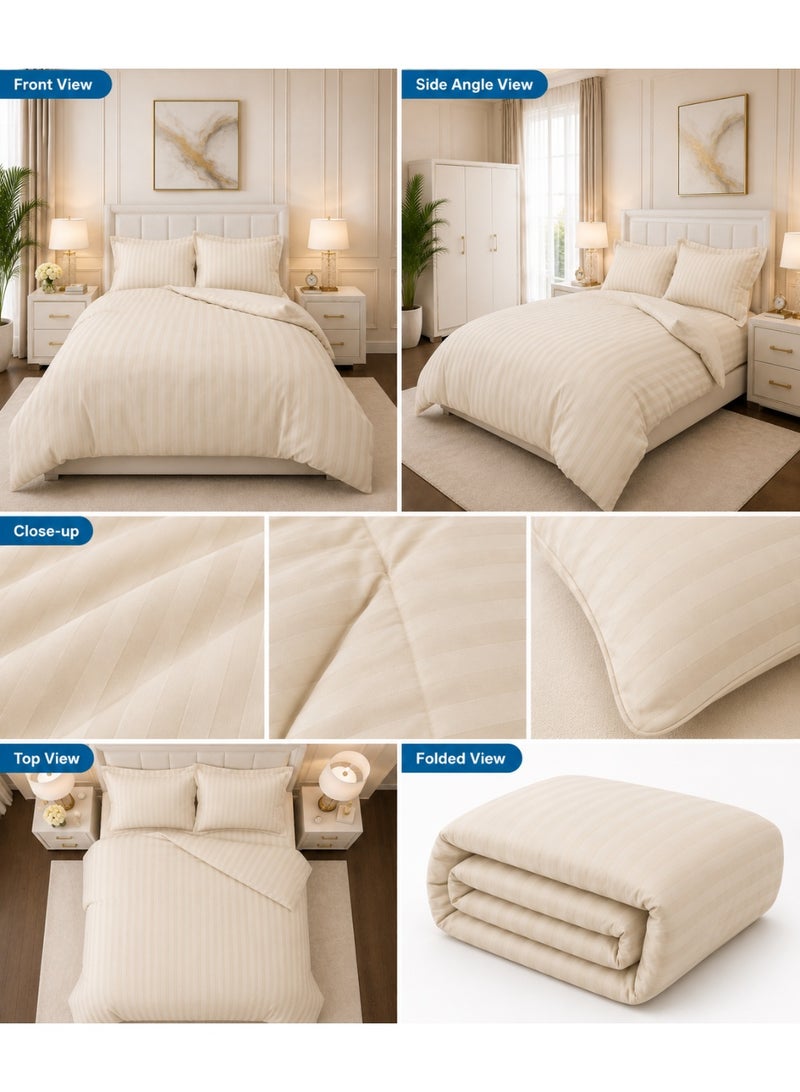 Premium Stripe Comforter Bedding Set in Cream with Fitted Bedsheet & Pillow Covers, Soft Luxury Bed Set for Single, Full, Queen & King Size - Image 2