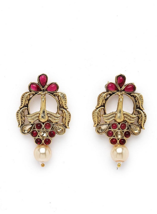 Sukkhi طقم قلادة طويلة متعددة الخيوط مع أحجار حمراء على الطراز الهندي وأقراط | طقم مجوهرات للنساء (NS105687) - Image 5