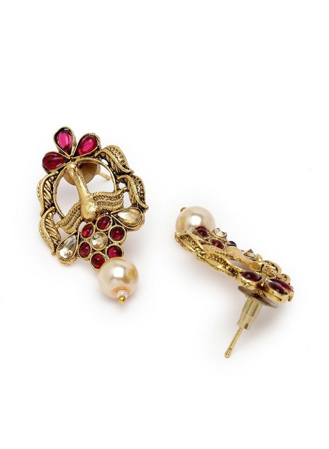 Sukkhi طقم قلادة طويلة متعددة الخيوط مع أحجار حمراء على الطراز الهندي وأقراط | طقم مجوهرات للنساء (NS105687) - Image 3