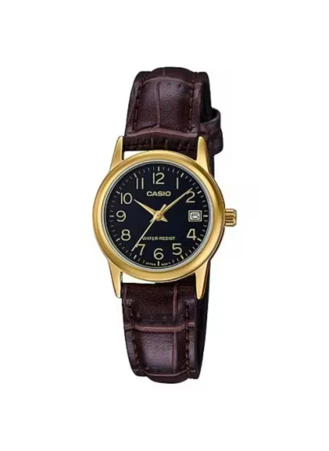 CASIO Women's Analog Display Watch With Brown Leather Strap - LTP-V002GL-1BUDF