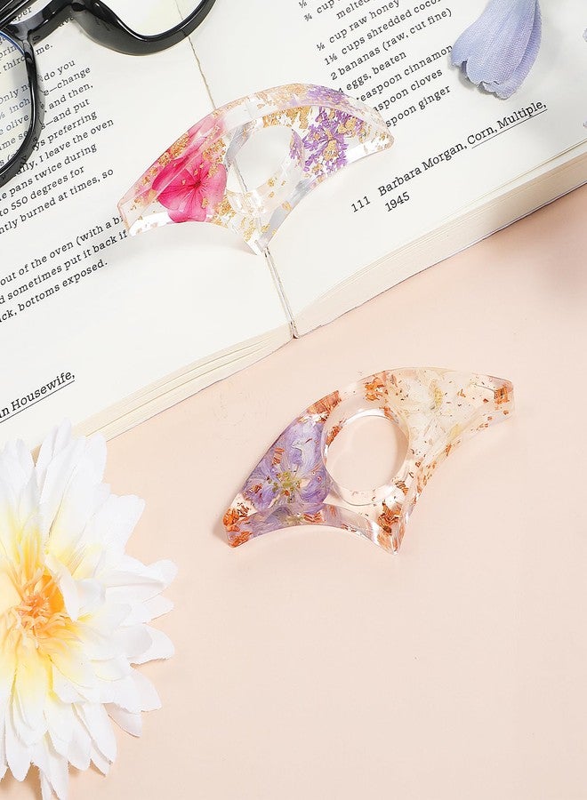 Gtziqa 2 Pieces Dried Flower Resin Book Page Holder, Transparent Bookmark Handmade Thumb Ring Book Opener Page Holder Books Lovers Gift Books Accessories for Reading Lovers, Students and Teachers - Image 5