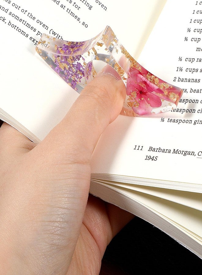 Gtziqa 2 Pieces Dried Flower Resin Book Page Holder, Transparent Bookmark Handmade Thumb Ring Book Opener Page Holder Books Lovers Gift Books Accessories for Reading Lovers, Students and Teachers - Image 3