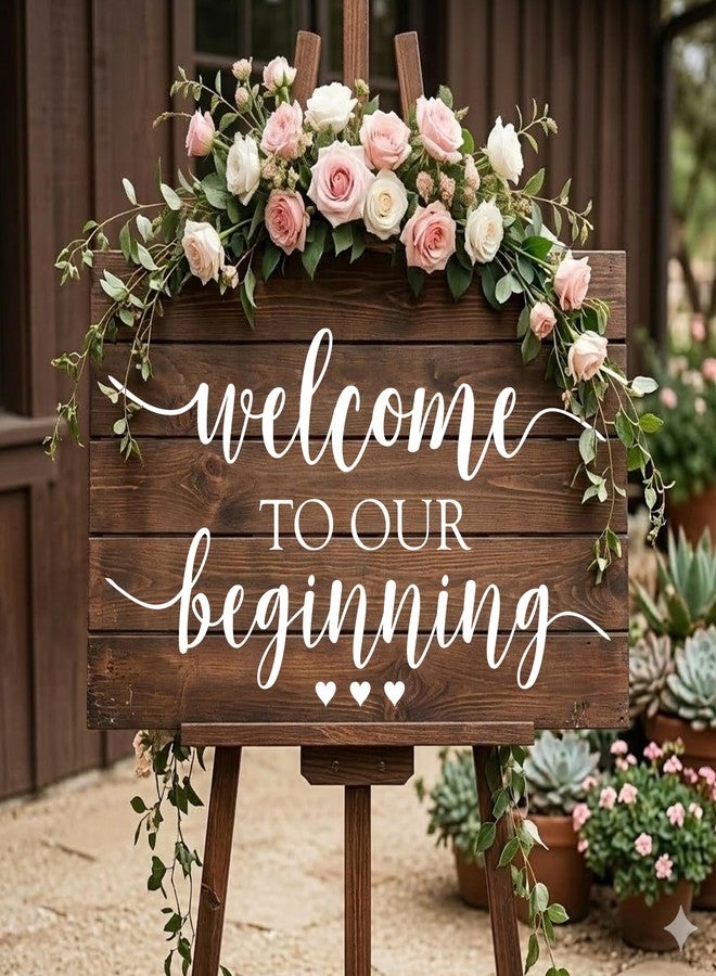 BATTOO Wedding Welcome Sign Decal Welcome to Our Beginning Couples Wedding Reception Home Adhesive Sticker - Marriage Wedlock of Love Wedding Ceremony Decal 23" Wide by 12.5" Tall, White - Image 3