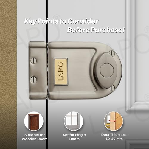 LAPO Main Door Tri-Bolt Deadbolt Lock, Premium Satin Matt Finish,Heavy Duty Wooden Door Lock with Fixed Cylinder&4 Brass Keys,Suitable for Inside&Outside Opening,High Security for Home,Office & Hotel - Image 5