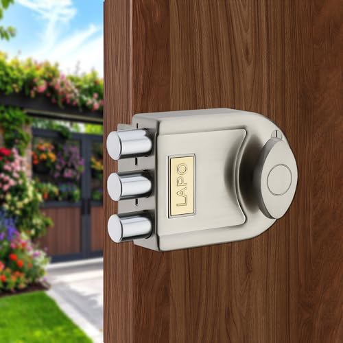 LAPO Main Door Tri-Bolt Deadbolt Lock, Premium Satin Matt Finish,Heavy Duty Wooden Door Lock with Fixed Cylinder&4 Brass Keys,Suitable for Inside&Outside Opening,High Security for Home,Office & Hotel - Image 1