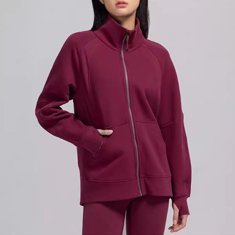 Thickened Fleece Hoodie Womens Warm Yoga Jacket Autumn Winter Graceful red 