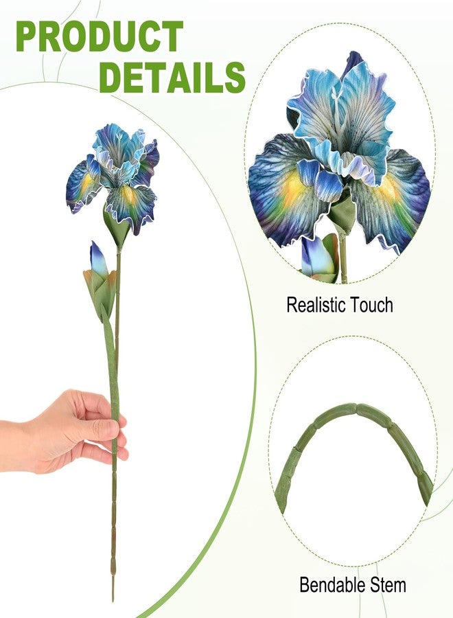 M METERXITY 1-Pack Blue Artificial Iris Flowers with Flower Bud,17.7 Inch Faux Iris PU Bouquets Real Touch Faux Flowers for Home/Wedding/Christmas/Party - Image 2