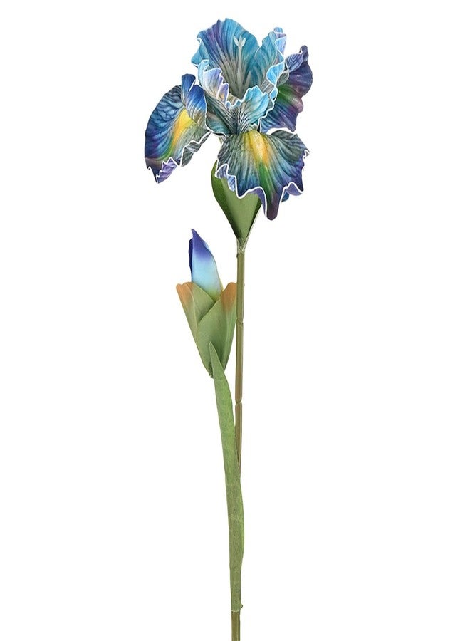 M METERXITY 1-Pack Blue Artificial Iris Flowers with Flower Bud,17.7 Inch Faux Iris PU Bouquets Real Touch Faux Flowers for Home/Wedding/Christmas/Party - Image 1