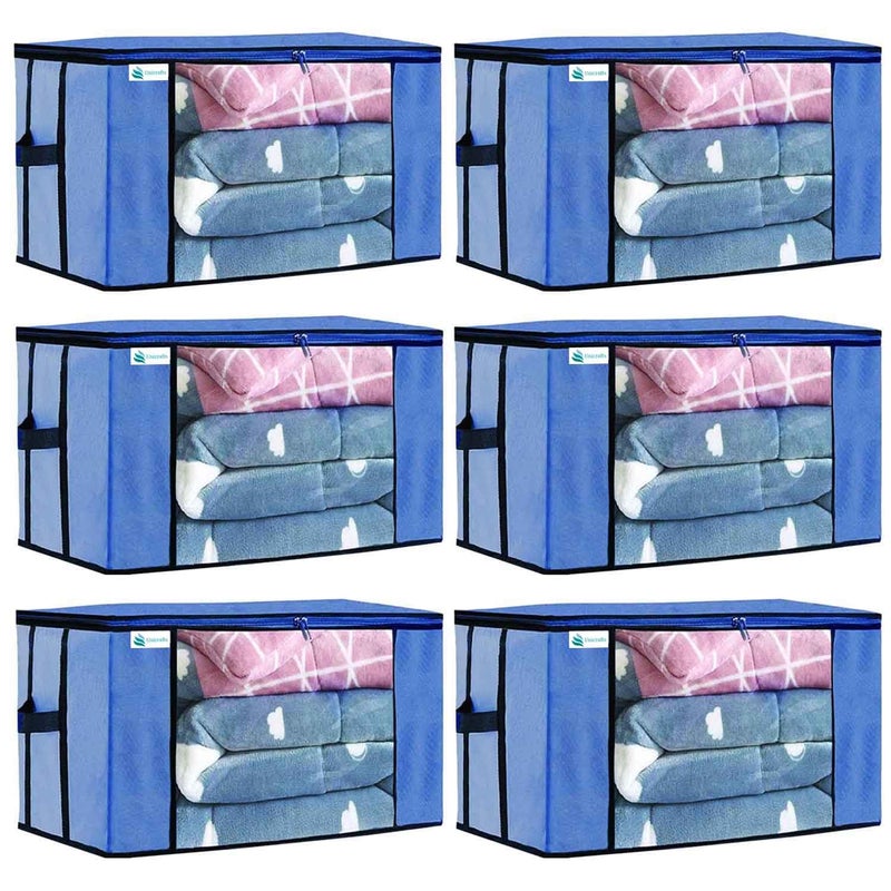 Unicrafts Rectangular Underbed Blanket Storage Bag for Wardrobe Organizer Standard size Blanket Cover with a large Transparent Window and Side Handles 1 Grey 1 Blue - Image 1