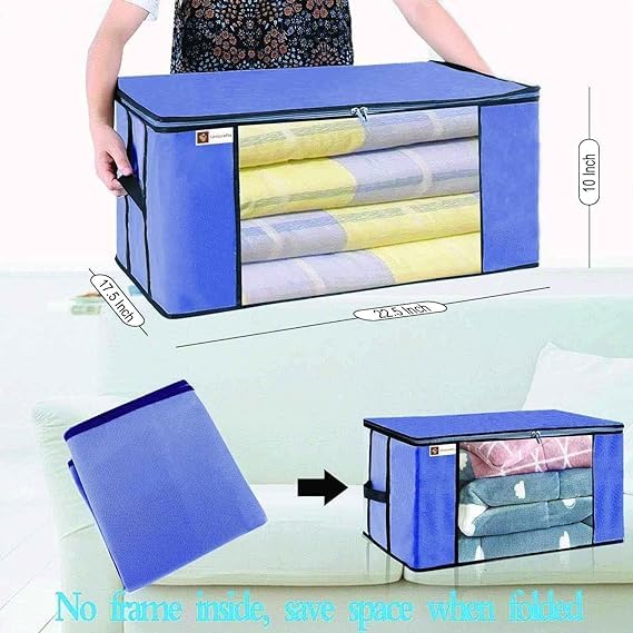 Unicrafts Rectangular Underbed Blanket Storage Bag for Wardrobe Organizer Standard size Blanket Cover with a large Transparent Window and Side Handles 1 Grey 1 Blue - Image 2
