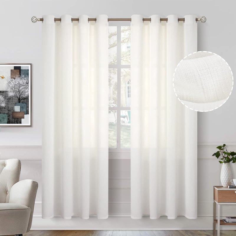 BGment Cream Semi Sheer Curtains 72 inches Long for Bedroom Natural Linen Look Grommet Light Filtering Textured Privacy Sheer Curtains for Living Room 2 Panels Each 52 x 72 Inch Ivory Cream