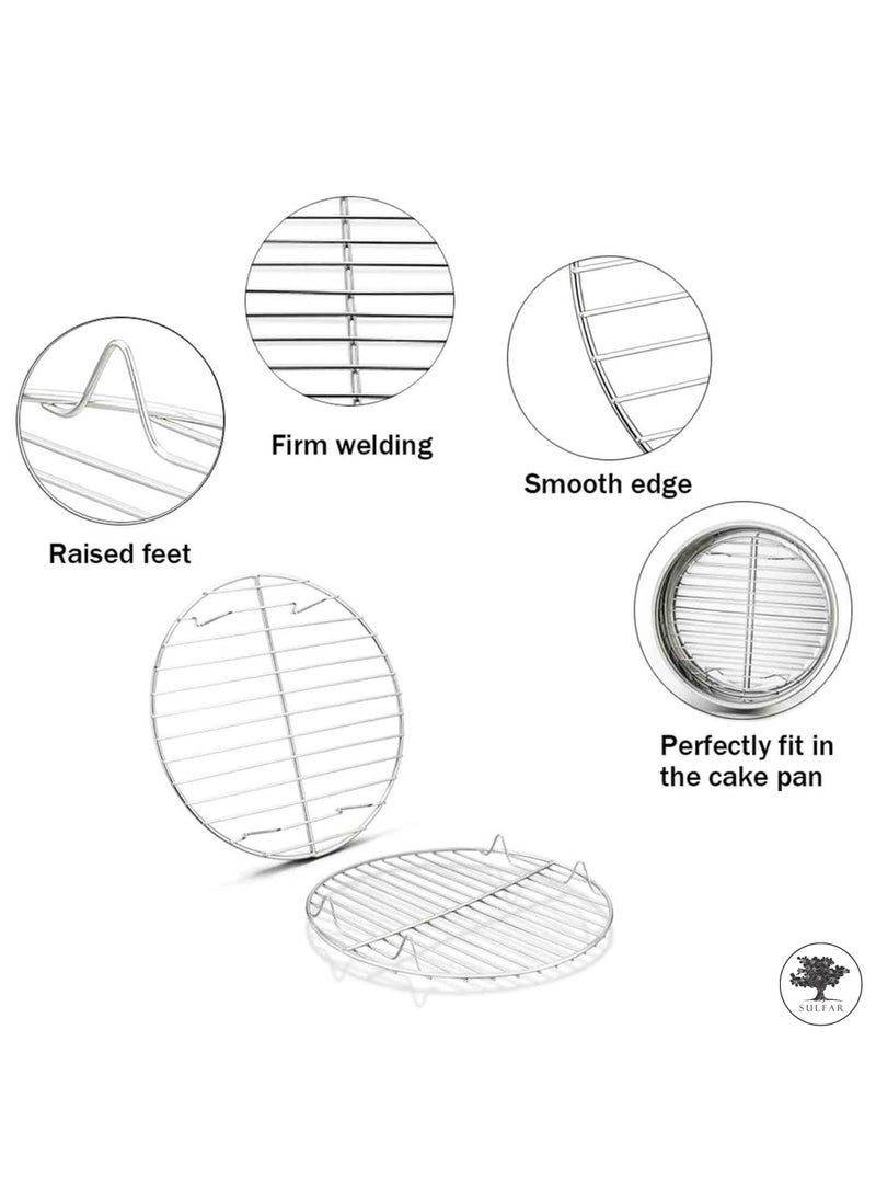 sulfar Round Cooking Rack, Baking Cooling Steaming Grilling Rack Stainless Steel, Fits Air Fryer/Stockpot/Instant Pot/Pressure Cooker/Round Cake Pan, Oven & Dishwasher Safe (Silver) Pack of 1  - Image 3