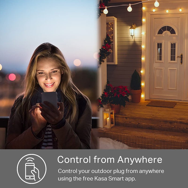 Kasa Smart مقبس كاسا الذكي الخارجي، مقبس واي فاي للمنزل الذكي مع 2 مخرج، مقاومة للطقس IP64، متوافق مع أليكسا، جوجل هوم و IFTTT، لا حاجة إلى محور، معتمد من ETL (EP40)، أسود - Image 4