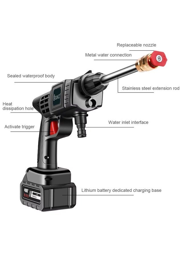 High Pressure Water Gun with Accessories 21V 380W High Power Handheld Cordless Portable Rechargeable Cleaning Machine Suitable for Garden Watering Agricultural Irrigation Home Cleaning Car Washing