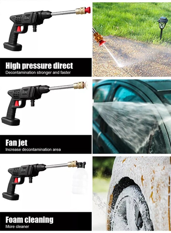 High Pressure Water Gun with Accessories 21V 380W High Power Handheld Cordless Portable Rechargeable Cleaning Machine Suitable for Garden Watering Agricultural Irrigation Home Cleaning Car Washing