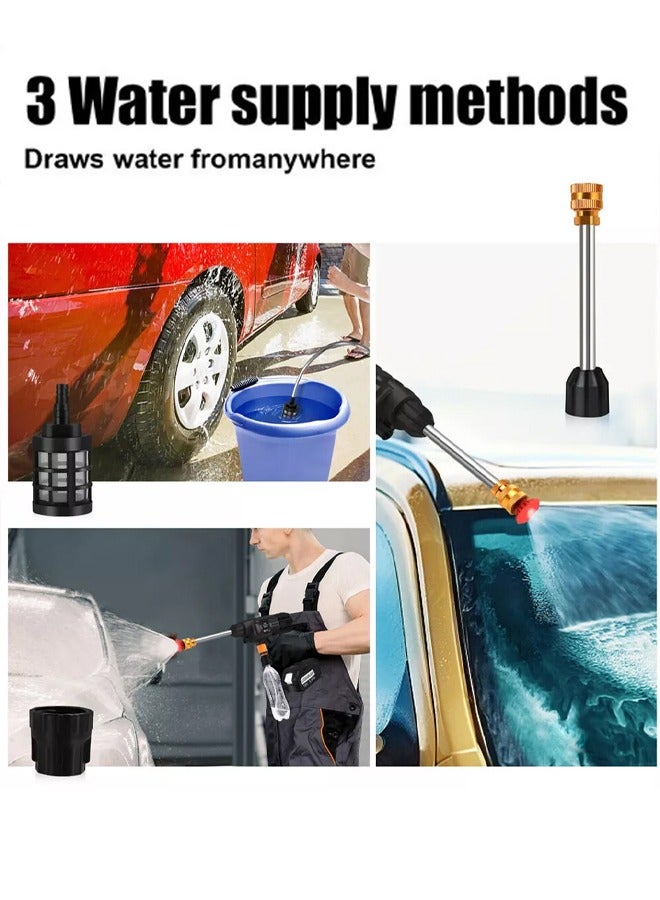 High Pressure Water Gun with Accessories 21V 380W High Power Handheld Cordless Portable Rechargeable Cleaning Machine Suitable for Garden Watering Agricultural Irrigation Home Cleaning Car Washing