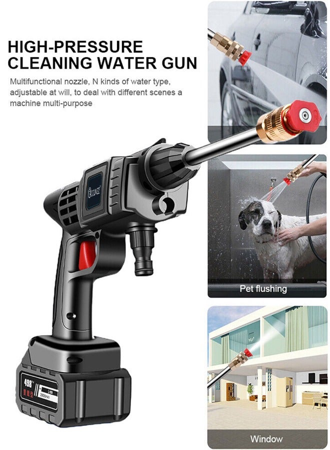 High Pressure Water Gun with Accessories 21V 380W High Power Handheld Cordless Portable Rechargeable Cleaning Machine Suitable for Garden Watering Agricultural Irrigation Home Cleaning Car Washing