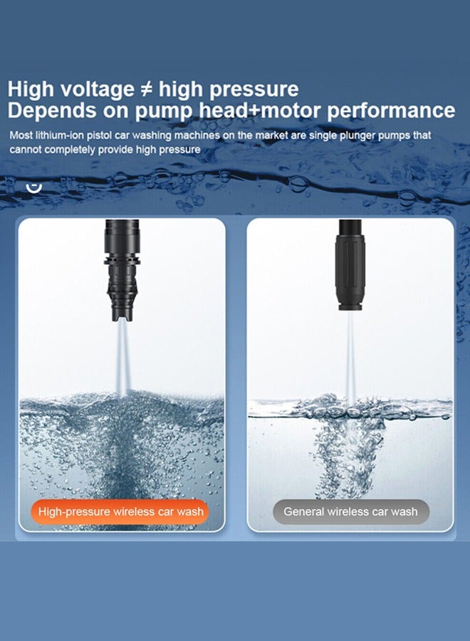 High Pressure Water Gun with Accessories 21V 380W High Power Handheld Cordless Portable Rechargeable Cleaning Machine Suitable for Garden Watering Agricultural Irrigation Home Cleaning Car Washing