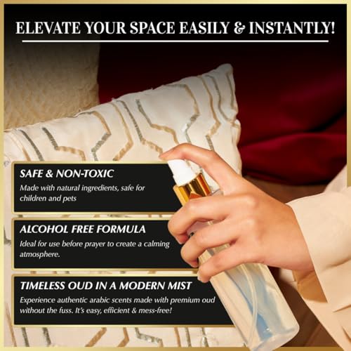 DUKHNI Oud al Habayeb Arabic Room Spray by Dukhni | 250ml Oud fragrance Air Freshener, Attar al Faraash for home & prayer mats | Bed linen, Sofa Mist, natural home scent, curtain spray, odour eliminator - Image 3