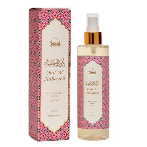DUKHNI Oud al Habayeb Arabic Room Spray by Dukhni | 250ml Oud fragrance Air Freshener, Attar al Faraash for home & prayer mats | Bed linen, Sofa Mist, natural home scent, curtain spray, odour eliminator - Image 1
