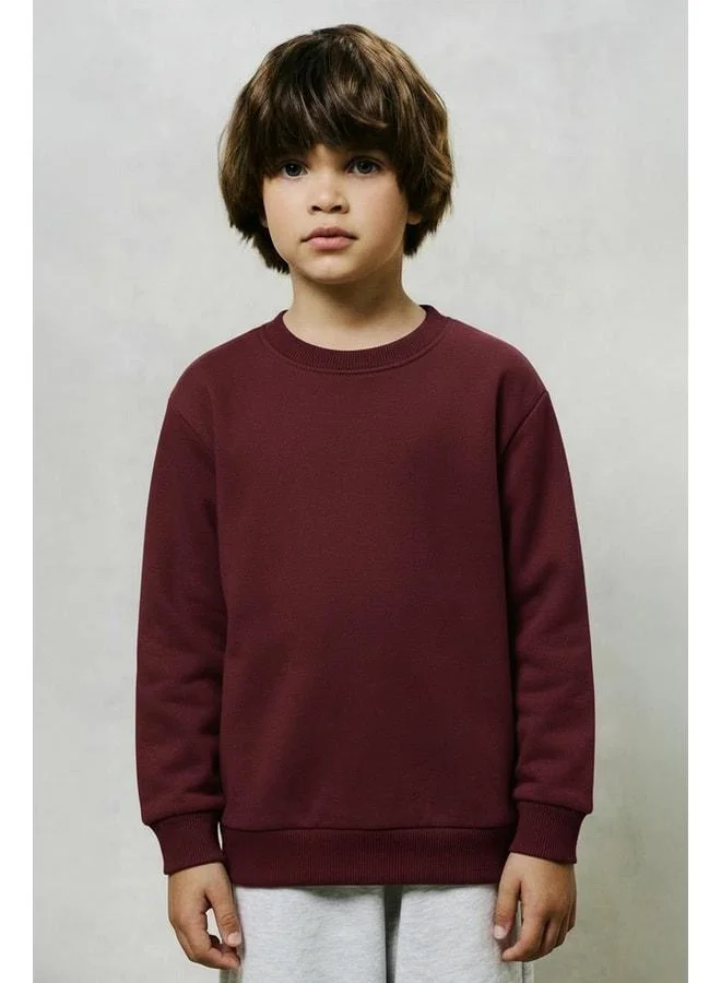 Perendi Unisex Children's 2-Piece Basic Crew Neck Sweatshirt Set – Burgundy & Brick.