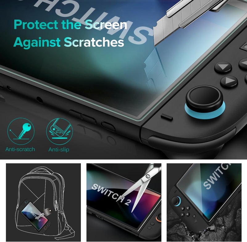 إيفولير حماية الشاشة ، عبوة مكونة من 4 قطع لنموذج Nintendo Switch 2، مزودة بأداة تحديد المواقع، تثبيت في 30 ثانية، خالية من الفقاعات، قوة تحم�� 9H، فيلم حماية من الزجاج المقسى متوافق مع نموذج Nintendo Switch 2025. - Image 3