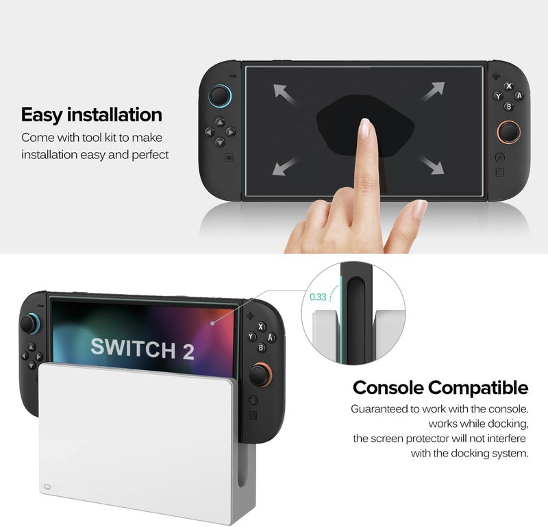 إيفولير حماية الشاشة ، عبوة مكونة من 4 قطع لنموذج Nintendo Switch 2، مزودة بأداة تحديد المواقع، تثبيت في 30 ثانية، خالية من الفقاعات، قوة تحم�� 9H، فيلم حماية من الزجاج المقسى متوافق مع نموذج Nintendo Switch 2025. - Image 2