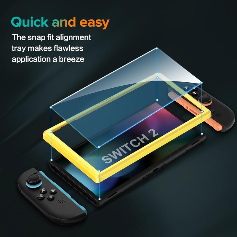 إيفولير حماية الشاشة ، عبوة مكونة من 4 قطع لنموذج Nintendo Switch 2، مزودة بأداة تحديد المواقع، تثبيت في 30 ثانية، خالية من الفقاعات، قوة تحم�� 9H، فيلم حماية من الزجاج المقسى متوافق مع نموذج Nintendo Switch 2025. - Image 5