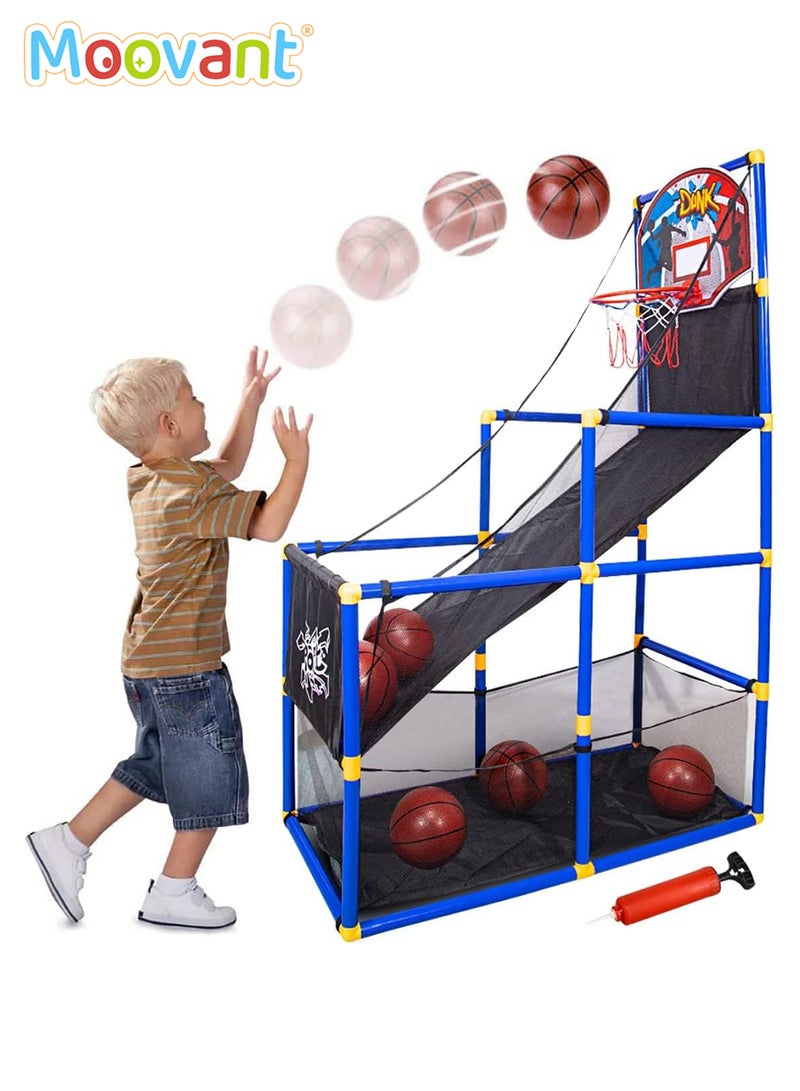 Moovant Basketball Hoop Arcade Game Toy Set, Adjustable Height Folding Mobile Basketball Machine with 2 Basketballs, Indoor/Outdoor Interactive Sports Toy  - Image 1