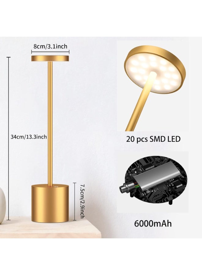 Egypt | hub Wireless LED Table Lamp | Rechargeable Cordless Metal Desk Light | Modern Touch Control Bedside Lamp | Gold - Image 3